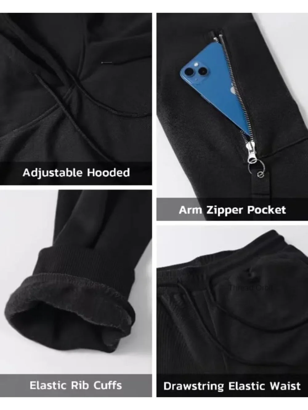 Men's 2 Piece Sweatsuit Hoodie Jogging Tracksuit Set Long Sleeve Pullover
